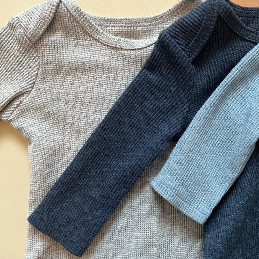 Trio of adorable waffle knit long sleeve onesies - Picture 5 of 5